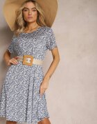 sweet&girl Rochie scurtă albastru-marin și albă cu tiv evazat și decolteu rotund din viscoză Dapnehli