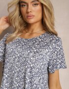 sweet&girl Rochie scurtă albastru-marin și albă cu tiv evazat și decolteu rotund din viscoză Dapnehli