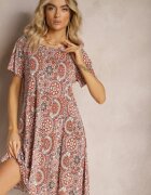 sweet&girl Rochie scurtă portocalie în stil Boho din viscoză elastică cu mâneci scurte Ailoni