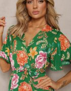 sweet&girl Rochie Verde cu Decolteu petrecut și Volănaș Decorată cu Motiv Floral Nisavela