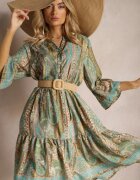 sweet&girl Rochie Verde evazată cu volane cu model Paisley Acerolla