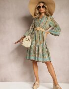 sweet&girl Rochie Verde evazată cu volane cu model Paisley Acerolla