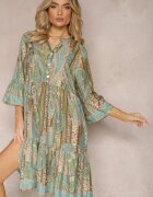sweet&girl Rochie Verde evazată cu volane cu model Paisley Acerolla