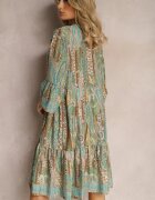 sweet&girl Rochie Verde evazată cu volane cu model Paisley Acerolla