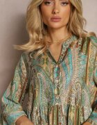 sweet&girl Rochie Verde evazată cu volane cu model Paisley Acerolla