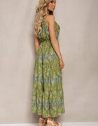 sweet&girl Rochie Verde în Stil Boho fără Mâneci cu Elastic în Talie și Șnur la Decolteu Yisa