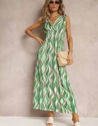 sweet&girl Rochie Verde Vâscoză Maxi cu elastic în talie și umeri încrețiți Kaesa