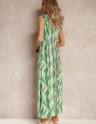 sweet&girl Rochie Verde Vâscoză Maxi cu elastic în talie și umeri încrețiți Kaesa