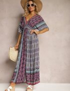 sweet&girl Rochie Violet-Albastru în Stil Etnic cu Elastic în Talie Legată la Spate Lixara