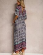 sweet&girl Rochie Violet-Albastru în Stil Etnic cu Elastic în Talie Legată la Spate Lixara