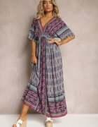 sweet&girl Rochie Violet-Albastru în Stil Etnic cu Elastic în Talie Legată la Spate Lixara