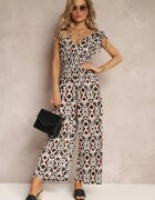 sweet&girl Salopetă maro din vâscoză cu picioare lungi și elastic în talie Landina