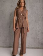 sweet&girl Set de costum din bumbac și in pantaloni wide leg și vestă Veliara Maro
