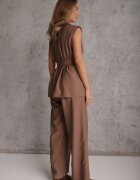 sweet&girl Set de costum din bumbac și in pantaloni wide leg și vestă Veliara Maro
