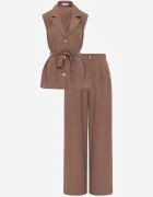 sweet&girl Set de costum din bumbac și in pantaloni wide leg și vestă Veliara Maro