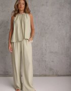 sweet&girl Set de vară din in și bumbac pantaloni și bluză cu aplicație împletită Pofiros Verde