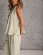 sweet&girl Set de vară din in și bumbac pantaloni și bluză cu aplicație împletită Pofiros Verde