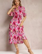 sweewe Rochie cămașă fucsia din vâscoză și cu cordon Batin