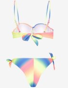 swest Bikini Albastru-Galben Chiloți Tip Slip și Sutien cu încrețituri cu model geometric Kinnira