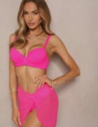 swest Bikini Fucsia Chiloți Tip Slip Sutien Încrețit și Pareo Natovena