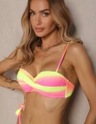 swest Bikini Fucsia Slip și Sutien cu drapaje cu model geometric Kinnira