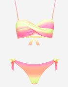 swest Bikini Fucsia Slip și Sutien cu drapaje cu model geometric Kinnira