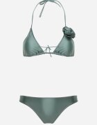 swest Bikini Minimalist Verde deschis Sutien cu legături cu floare 3D și chiloți figă Evaris