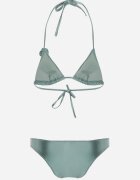 swest Bikini Minimalist Verde deschis Sutien cu legături cu floare 3D și chiloți figă Evaris