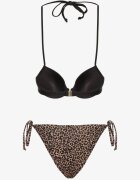 swest Bikini Negru-Bej cu legături Sutien Halter și Chiloți Savadine