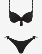 swest Bikini Negru Chiloți și Sutien cu Legătură Sadeenne