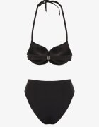 swest Bikini Negru Chiloți Tanga și Sutien Decorate cu Șnur Saniorie