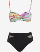swest Bikini Negru-Roz Chiloți tip slip și Sutien cu Motiv Abstract Anitlle