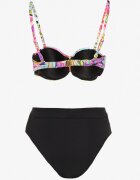 swest Bikini Negru-Roz Chiloți tip slip și Sutien cu Motiv Abstract Anitlle