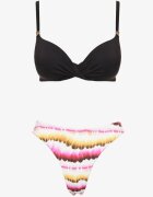 swest Bikini Negru-Roz Slip Decorat cu Imprimeu și Sutien Natinalia