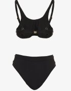 swest Bikini Negru Sutien și Chiloți tip slip decorați cu plasă Natelina