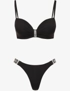 swest Bikini Negru Sutien și Slip cu Aplicație cu Zirconii Nateria