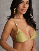 swest Bikini Verde deschis Sutien cu Legătură la Spate și Mărgele și Slip Sheille