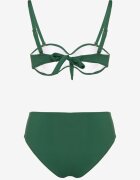 swest Bikini Verde închis Sutien Decorat cu Aplicație Geometrică și Chiloți Figi Kinrina