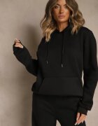 swest Bluza Neagră cu Glugă Decorată cu Borduri Invila