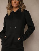 swest Bluza Neagră cu Glugă Decorată cu Borduri Invila