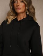 swest Bluza Neagră cu Glugă Decorată cu Borduri Invila