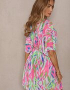 swest Cardigan din plasă Fuchsia cu Motiv Abstract Decorat cu Legătură Revoreia
