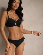 swest Chiloți de bikini tip figă Negri cu Reglare și Sutien cu Ornament Natrissa