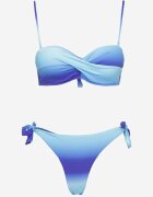 swest Chiloți de bikini tip figă și Sutien Bleumarin cu încrețituri cu model geometric Kinnira