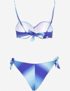 swest Chiloți de bikini tip figă și Sutien Bleumarin cu încrețituri cu model geometric Kinnira