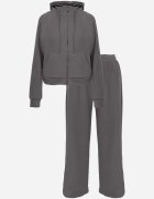 swest Compleu de trening din polar cu bluză cu glugă și fermoar și pantaloni Miriamina Gri deschis