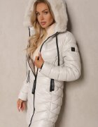 swest Geacă Albă Matlasată cu Glugă Decorată cu Blană Detașabilă Tinetisa