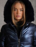 swest Geacă Bleumarin Matlasată cu blană și glugă Asmina