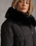 swest Geacă de iarnă matlasată în stil de geci bomber cu guler și glugă cu blană Arlotte Neagră