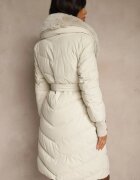 swest Geacă Matlasată Albă cu o croială elegantă cu blană și curea legată Galinessa